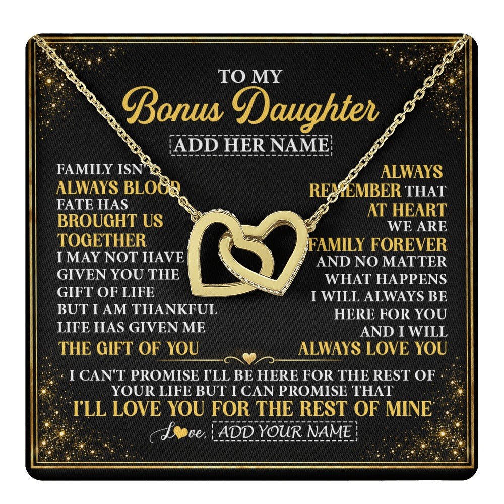 Interlocking Hearts Necklace 18K Yellow Gold Finish | 1 | Personalized To My Bonus Daughter Gifts From Mom Dad Family Forever Neclace For Step Daughter Birthday Gifts Christmas Customized Gift Box Message Card | https://teecentury.