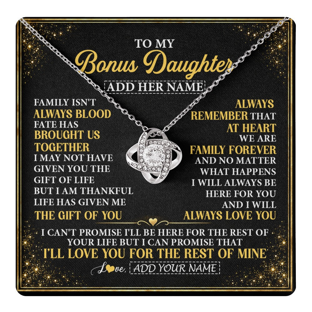 Love Knot Necklace 14K White Gold Finish | 1 | Personalized To My Bonus Daughter Gifts From Mom Dad Family Forever Neclace For Step Daughter Birthday Gifts Christmas Customized Gift Box Message Card | https://teecentury.