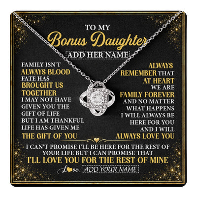Love Knot Necklace 14K White Gold Finish | 1 | Personalized To My Bonus Daughter Gifts From Mom Dad Family Forever Neclace For Step Daughter Birthday Gifts Christmas Customized Gift Box Message Card | https://teecentury.