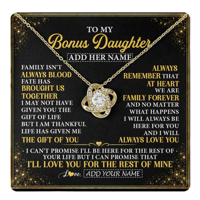 Love Knot Necklace 18K Yellow Gold Finish | 1 | Personalized To My Bonus Daughter Gifts From Mom Dad Family Forever Neclace For Step Daughter Birthday Gifts Christmas Customized Gift Box Message Card | https://teecentury.