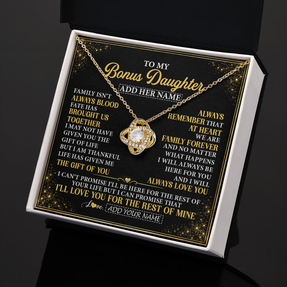 Love Knot Necklace 18K Yellow Gold Finish | 2 | Personalized To My Bonus Daughter Gifts From Mom Dad Family Forever Neclace For Step Daughter Birthday Gifts Christmas Customized Gift Box Message Card | https://teecentury.