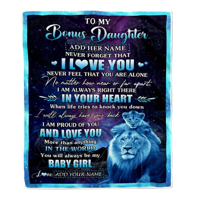 Personalized To My Bonus Daughter Gifts From Step Dad Blanket I Love You Lion Birthday Gift Ideas For Stepdaughter Graduation Christmas Fleece Throw Blanket | teecentury