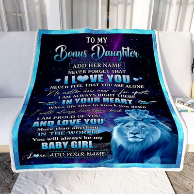 Personalized To My Bonus Daughter Gifts From Step Dad Blanket I Love You Lion Birthday Gift Ideas For Stepdaughter Graduation Christmas Fleece Throw Blanket | teecentury