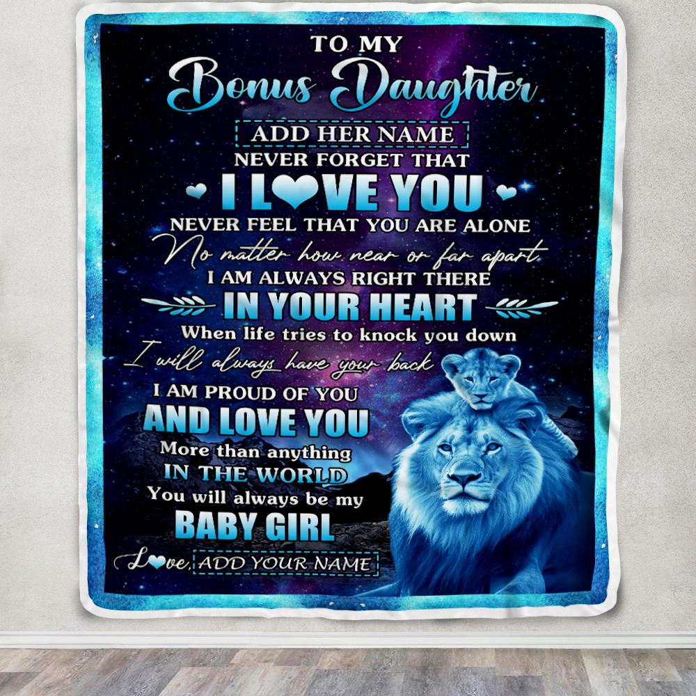 Personalized To My Bonus Daughter Gifts From Step Dad Blanket I Love You Lion Birthday Gift Ideas For Stepdaughter Graduation Christmas Fleece Throw Blanket | teecentury