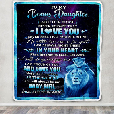 Personalized To My Bonus Daughter Gifts From Step Dad Blanket I Love You Lion Birthday Gift Ideas For Stepdaughter Graduation Christmas Fleece Throw Blanket | teecentury