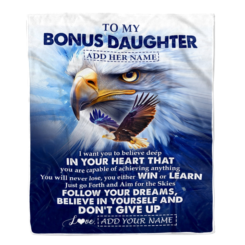Personalized To My Bonus Daughter Gifts From Step Mom Blanket Don't Give Up Eagle Gifts For Stepdaughter Birthday Graduation Christmas Custom Fleece Blanket | teecentury