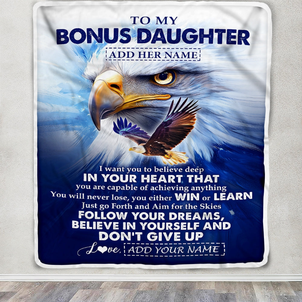 Personalized To My Bonus Daughter Gifts From Step Mom Blanket Don't Give Up Eagle Gifts For Stepdaughter Birthday Graduation Christmas Custom Fleece Blanket | teecentury