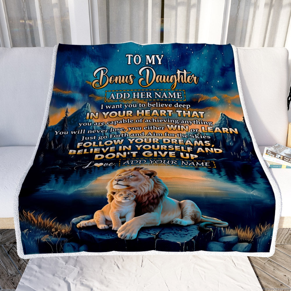 Personalized To My Bonus Daughter Gifts From Step Mom Blanket Don't Give Up Lion Gifts For Stepdaughter Birthday Graduation Christmas Customized Fleece Blanket | teecentury