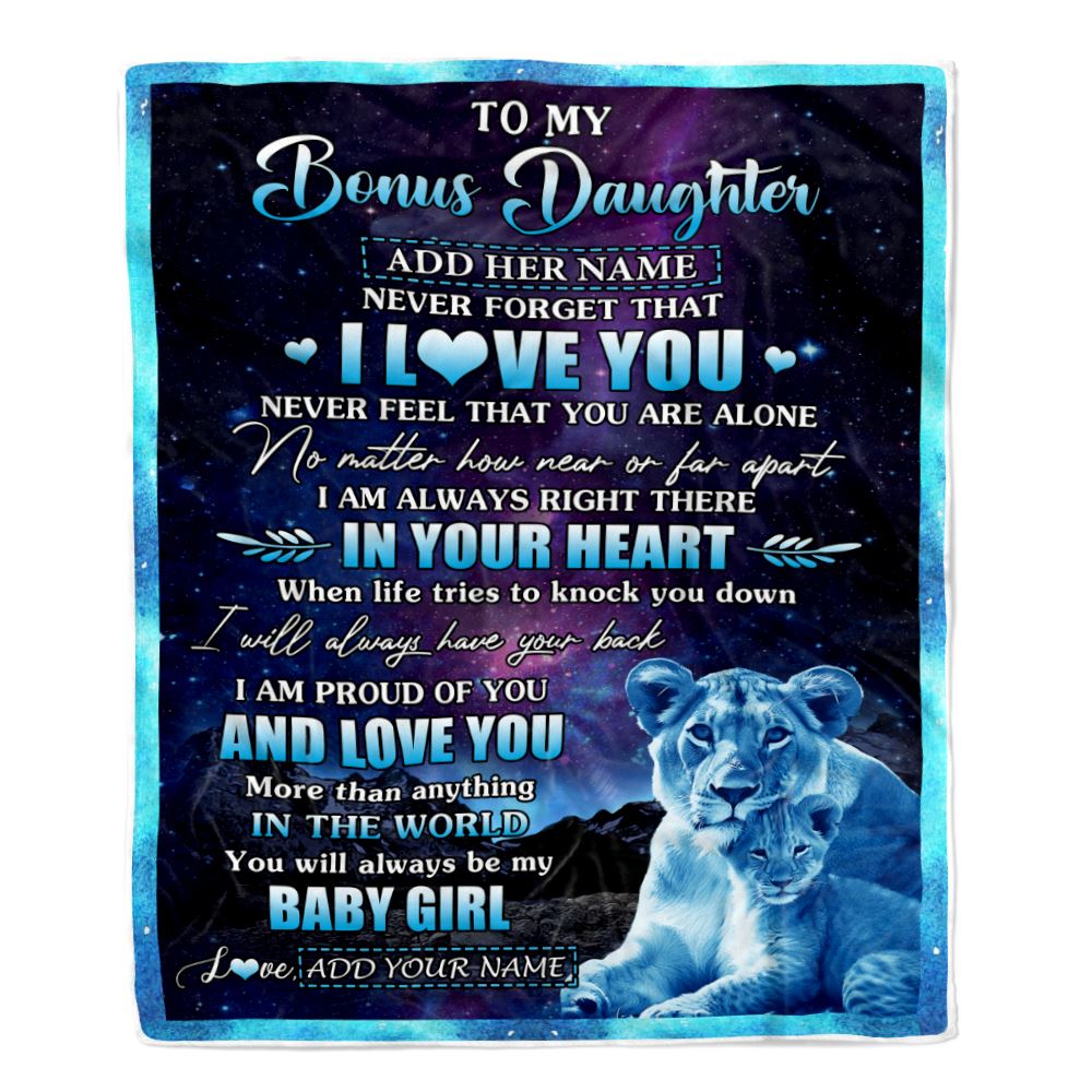 Personalized To My Bonus Daughter Gifts From Step Mom Blanket I Love You Lion Birthday Gift Ideas For Stepdaughter Graduation Christmas Fleece Throw Blanket | teecentury