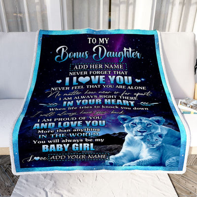 Personalized To My Bonus Daughter Gifts From Step Mom Blanket I Love You Lion Birthday Gift Ideas For Stepdaughter Graduation Christmas Fleece Throw Blanket | teecentury