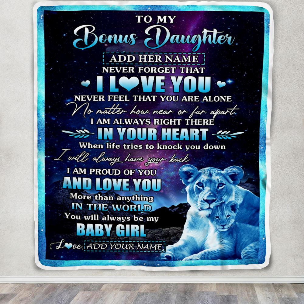 Personalized To My Bonus Daughter Gifts From Step Mom Blanket I Love You Lion Birthday Gift Ideas For Stepdaughter Graduation Christmas Fleece Throw Blanket | teecentury
