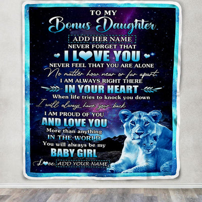 Personalized To My Bonus Daughter Gifts From Step Mom Blanket I Love You Lion Birthday Gift Ideas For Stepdaughter Graduation Christmas Fleece Throw Blanket | teecentury