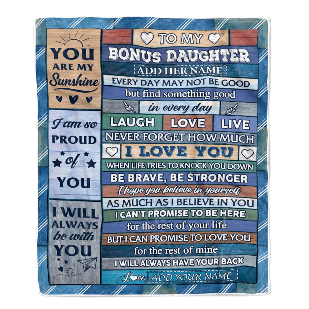 Personalized To My Bonus Daughter Gifts From Step Mom Blanket Wood I Love You Birthday Graduation Gifts For Stepdaughter Christmas Customized Fleece Blanket | teecentury