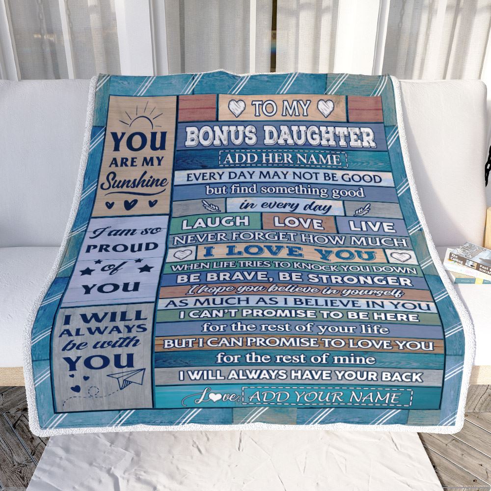 Personalized To My Bonus Daughter Gifts From Step Mom Blanket Wood I Love You Birthday Graduation Gifts For Stepdaughter Christmas Customized Fleece Blanket | teecentury