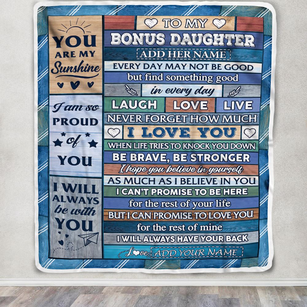 Personalized To My Bonus Daughter Gifts From Step Mom Blanket Wood I Love You Birthday Graduation Gifts For Stepdaughter Christmas Customized Fleece Blanket | teecentury