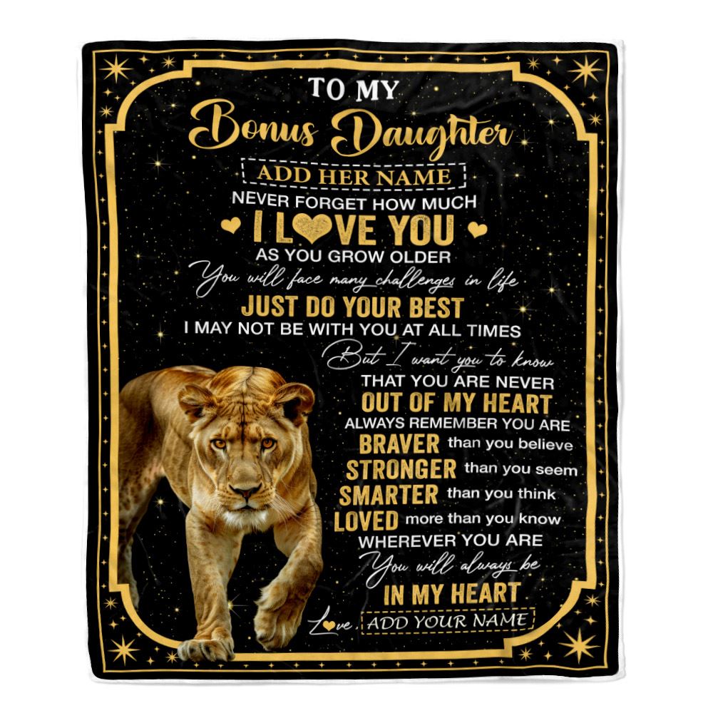 Personalized To My Bonus Daughter Gifts From Step Mom Dad Blanket Lion I Love You Graduation Birthday Gifts For Stepdaughter Christmas Customized Fleece Blanket | teecentury