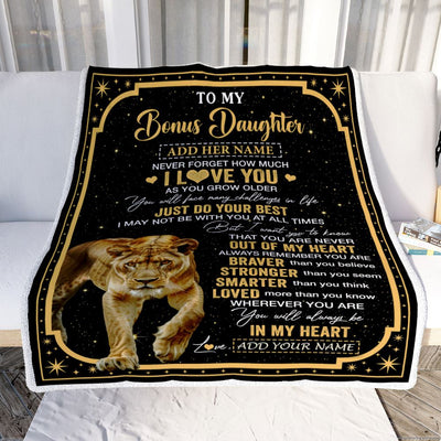 Personalized To My Bonus Daughter Gifts From Step Mom Dad Blanket Lion I Love You Graduation Birthday Gifts For Stepdaughter Christmas Customized Fleece Blanket | teecentury