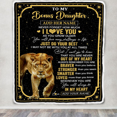 Personalized To My Bonus Daughter Gifts From Step Mom Dad Blanket Lion I Love You Graduation Birthday Gifts For Stepdaughter Christmas Customized Fleece Blanket | teecentury