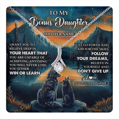 Alluring Beauty Necklace 14K White Gold Finish | 1 | Personalized To My Bonus Daughter Gifts From Step Mom Necklace Don't Give Up Wolf Gifts For Stepdaughter Birthday Graduation Christmas Gift Box Message Card | teecentury