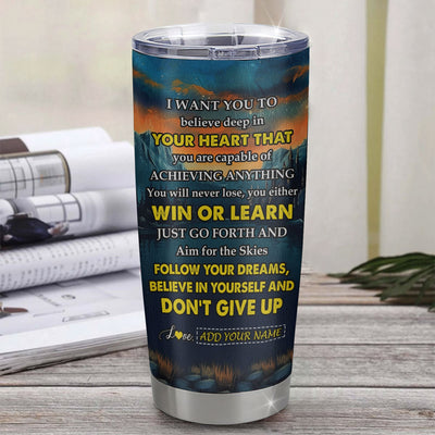 Personalized To My Bonus Daughter Gifts From Step Mom Tumbler Don't Give Up Wolf Gifts For Stepdaughter Birthday Graduation Christmas Custom Cup Travel Mug | teecentury