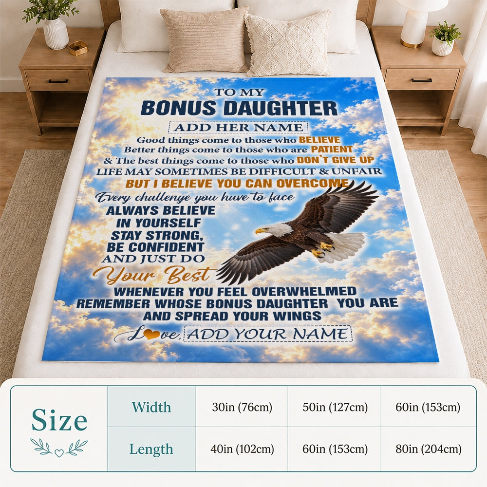 Personalized To My Bonus Daughter Gifts From Stepdad Blanket Believe In Yourself Eagle Gifts For Stepdaughter Birthday Present Christmas Custom Fleece Blanket | teecentury