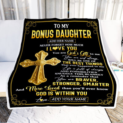 Personalized To My Bonus Daughter Gifts From Stepdad Blanket Christian God Is With You Gifts For Stepdaughter Birthday Present Christmas Custom Fleece Blanket | teecentury