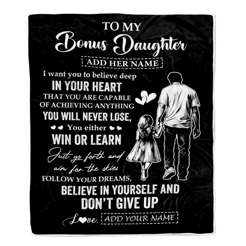Personalized To My Bonus Daughter Gifts From Stepdad Blanket Don't Give Up Stepfather Gifts For Stepdaughter Birthday Graduation Christmas Fleece Blanket | teecentury