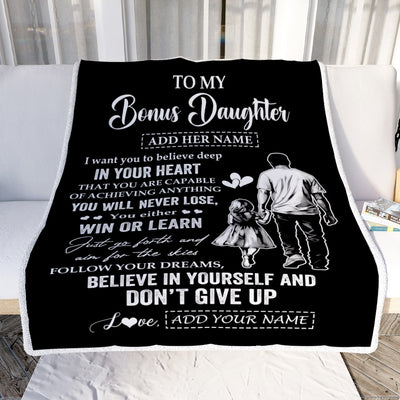 Personalized To My Bonus Daughter Gifts From Stepdad Blanket Don't Give Up Stepfather Gifts For Stepdaughter Birthday Graduation Christmas Fleece Blanket | teecentury