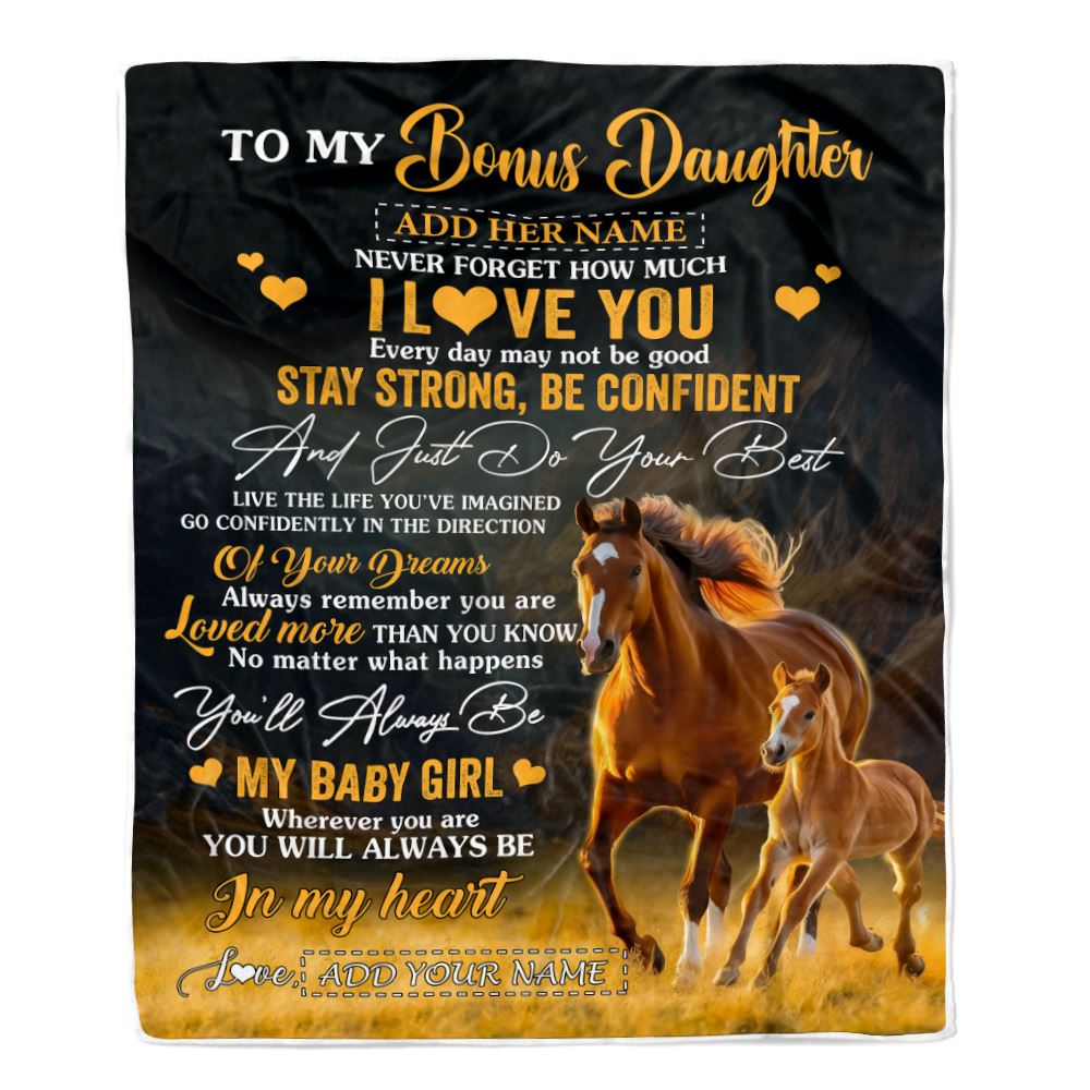 Personalized To My Bonus Daughter Gifts From Stepdad Blanket Horse Never Forget How Much I Love You Stepdaughter Birthday Graduation Christmas Fleece Blanket | teecentury