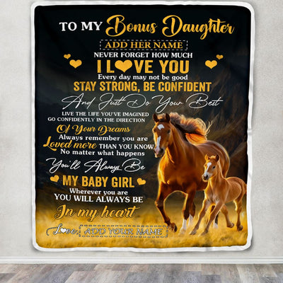Personalized To My Bonus Daughter Gifts From Stepdad Blanket Horse Never Forget How Much I Love You Stepdaughter Birthday Graduation Christmas Fleece Blanket | teecentury