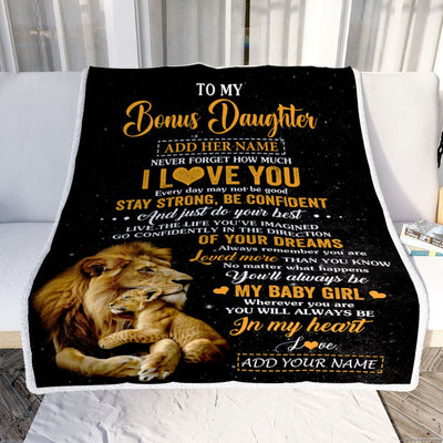 Personalized To My Bonus Daughter Gifts From Stepdad Blanket Lion Never Forget How Much I Love You Stepdaughter Birthday Gifts Christmas Fleece Blanket | teecentury