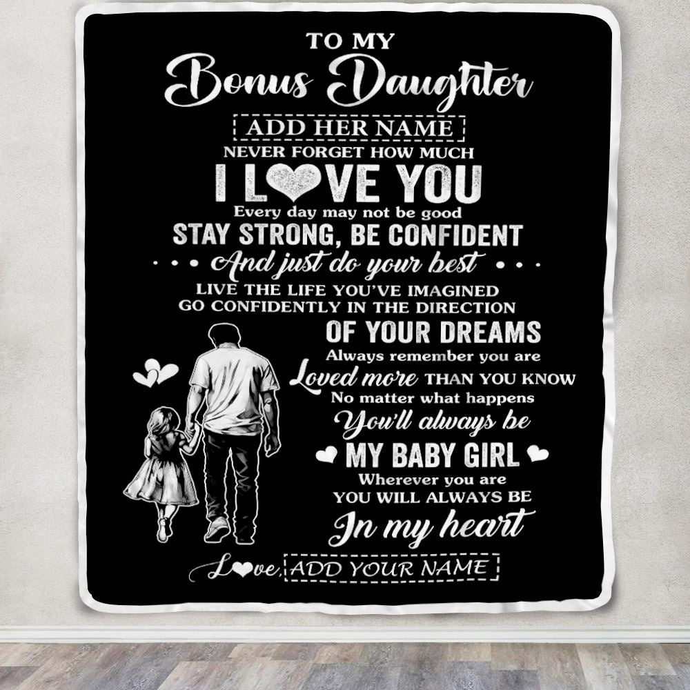 Personalized To My Bonus Daughter Gifts From Stepdad Blanket Never Forget How Much I Love You Stepdaughter Birthday Graduation Christmas Fleece Throw Blanket | teecentury