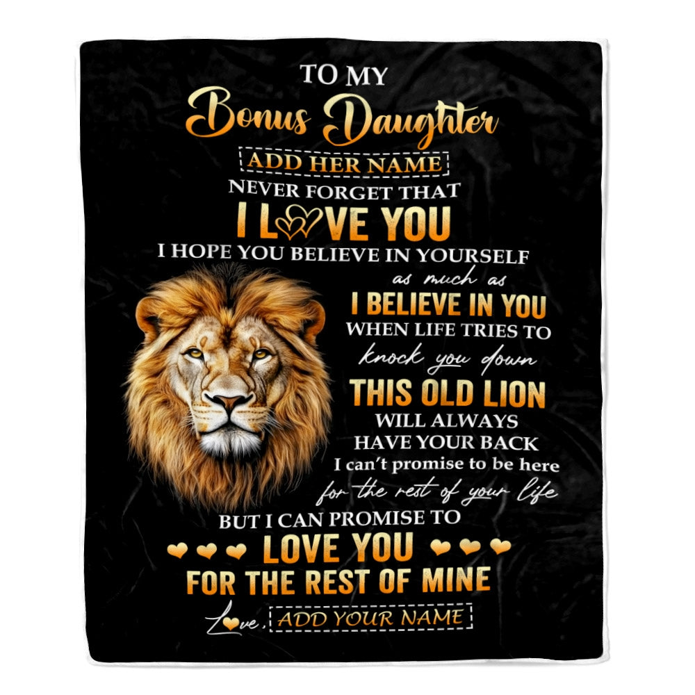 Personalized To My Bonus Daughter Gifts From Stepdad Blanket Old Lion Love You Stepdaughter Birthday Gifts Graduation Christmas Custom Fleece Blanket | teecentury
