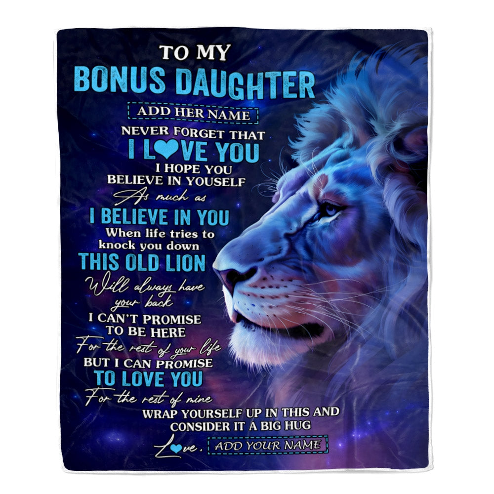 Personalized To My Bonus Daughter Gifts From Stepdad Blanket This Old Lion Heart Gifts For Stepdaughter Birthday Present Graduation Christmas Fleece Blanket | teecentury