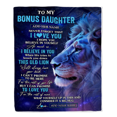 Personalized To My Bonus Daughter Gifts From Stepdad Blanket This Old Lion Heart Gifts For Stepdaughter Birthday Present Graduation Christmas Fleece Blanket | teecentury