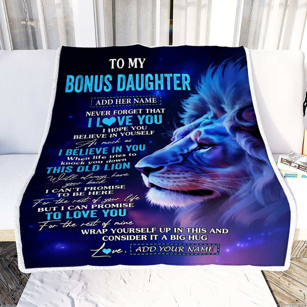 Personalized To My Bonus Daughter Gifts From Stepdad Blanket This Old Lion Heart Gifts For Stepdaughter Birthday Present Graduation Christmas Fleece Blanket | teecentury