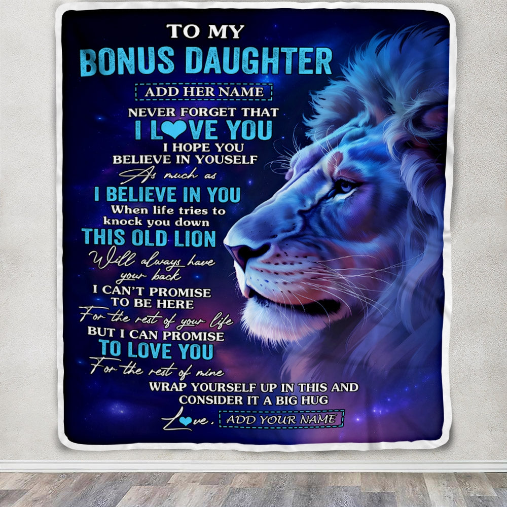 Personalized To My Bonus Daughter Gifts From Stepdad Blanket This Old Lion Heart Gifts For Stepdaughter Birthday Present Graduation Christmas Fleece Blanket | teecentury