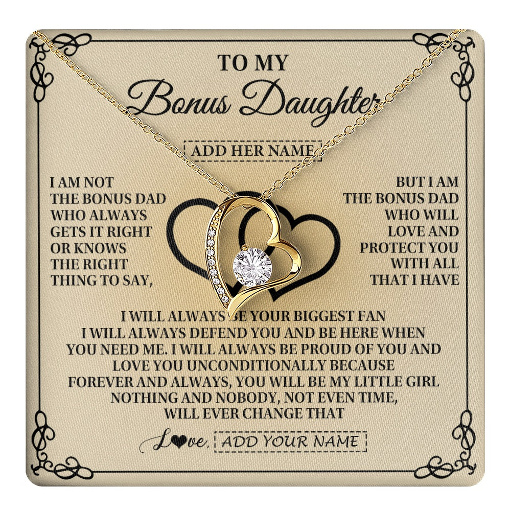 Forever Love Necklace 18K Yellow Gold Finish | 1 | Personalized To My Bonus Daughter Gifts From Stepdad Bonus Daughter Birthday Gifts Jewelry Women Stepdaughter Pendant Necklace Christmas Gift Box Message Card | teecentury.myshopify