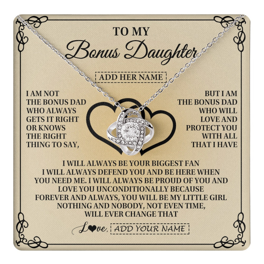 Love Knot Necklace 14K White Gold Finish | 1 | Personalized To My Bonus Daughter Gifts From Stepdad Bonus Daughter Birthday Gifts Jewelry Women Stepdaughter Pendant Necklace Christmas Gift Box Message Card | teecentury.myshopify