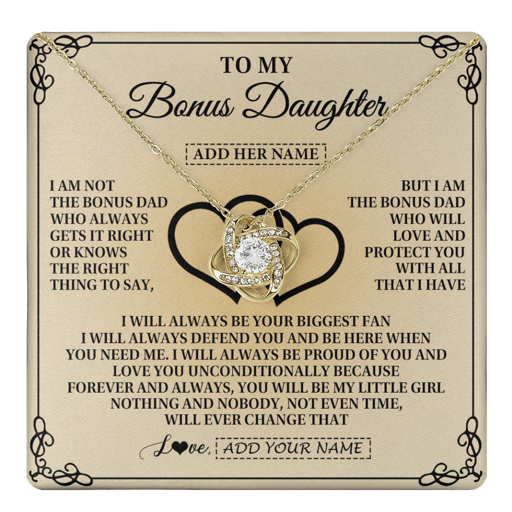 Love Knot Necklace 18K Yellow Gold Finish | 1 | Personalized To My Bonus Daughter Gifts From Stepdad Bonus Daughter Birthday Gifts Jewelry Women Stepdaughter Pendant Necklace Christmas Gift Box Message Card | teecentury.myshopify