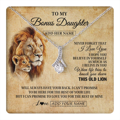 Alluring Beauty Necklace 14K White Gold Finish | 1 | Personalized To My Bonus Daughter Gifts From Stepdad Lion Necklace I Love You Stepdaughter Birthday Gifts Graduation Christmas Custom Gift Box Message Card | teecentury.myshopify