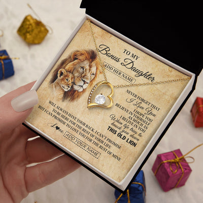 Forever Love Necklace 18K Yellow Gold Finish | 2 | Personalized To My Bonus Daughter Gifts From Stepdad Lion Necklace I Love You Stepdaughter Birthday Gifts Graduation Christmas Custom Gift Box Message Card | teecentury.myshopify