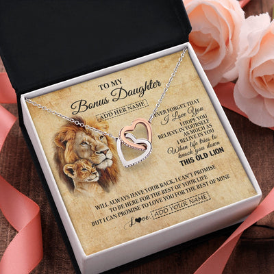 Interlocking Hearts Necklace Stainless Steel & Rose Gold Finish | 2 | Personalized To My Bonus Daughter Gifts From Stepdad Lion Necklace I Love You Stepdaughter Birthday Gifts Graduation Christmas Custom Gift Box Message Card | teecentury.myshopify
