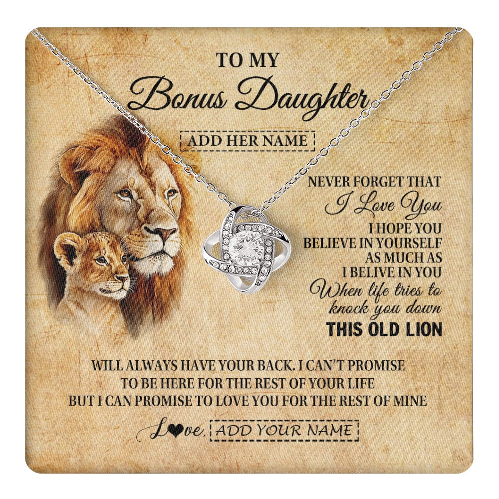 Love Knot Necklace 14K White Gold Finish | 1 | Personalized To My Bonus Daughter Gifts From Stepdad Lion Necklace I Love You Stepdaughter Birthday Gifts Graduation Christmas Custom Gift Box Message Card | teecentury.myshopify