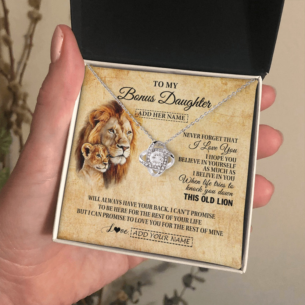 Love Knot Necklace 14K White Gold Finish | 2 | Personalized To My Bonus Daughter Gifts From Stepdad Lion Necklace I Love You Stepdaughter Birthday Gifts Graduation Christmas Custom Gift Box Message Card | teecentury.myshopify