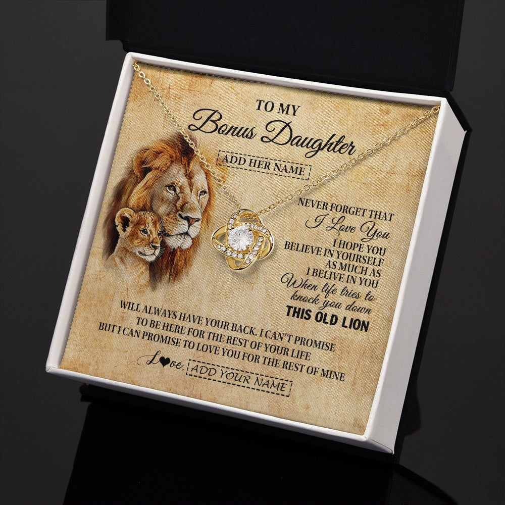 Love Knot Necklace 18K Yellow Gold Finish | 2 | Personalized To My Bonus Daughter Gifts From Stepdad Lion Necklace I Love You Stepdaughter Birthday Gifts Graduation Christmas Custom Gift Box Message Card | teecentury.myshopify
