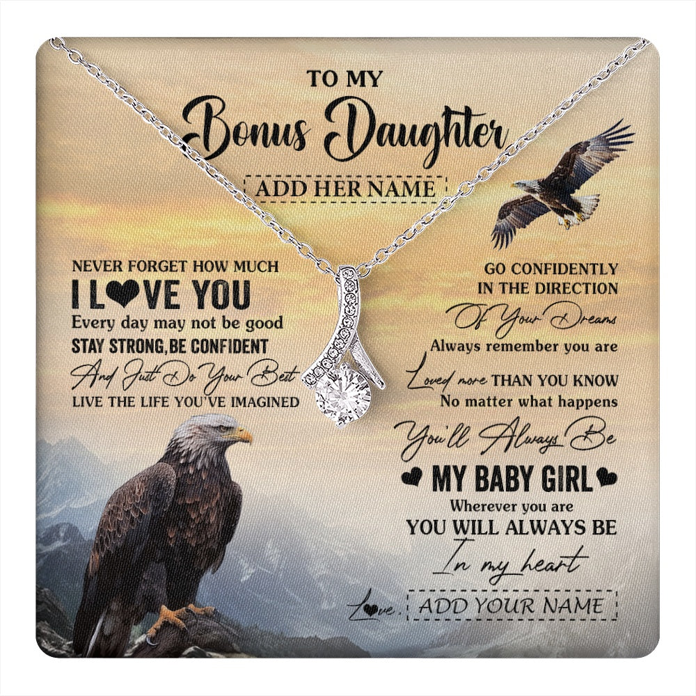 Alluring Beauty Necklace 14K White Gold Finish | 1 | Personalized To My Bonus Daughter Gifts From Stepdad Necklace Eagle Never Forget How Much I Love You Stepdaughter Birthday Christmas Gift Box Message Card | teecentury.myshopify