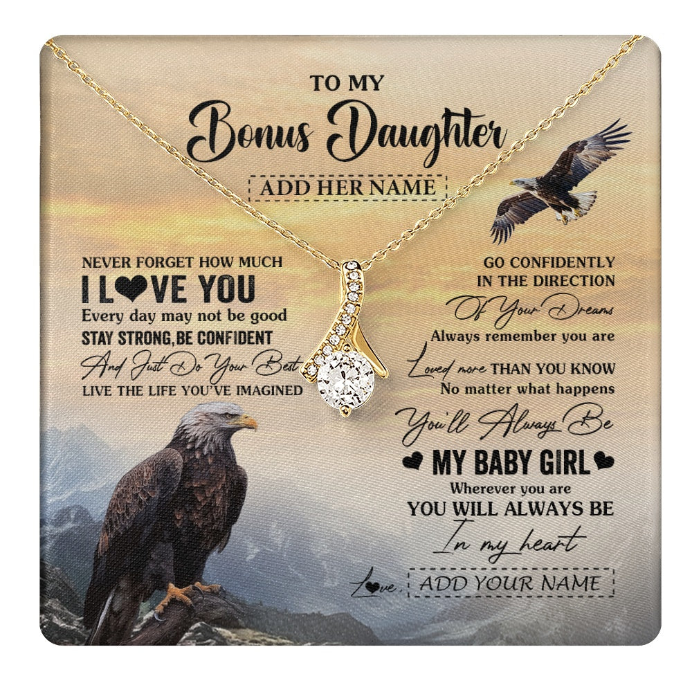 Alluring Beauty Necklace 18K Yellow Gold Finish | 1 | Personalized To My Bonus Daughter Gifts From Stepdad Necklace Eagle Never Forget How Much I Love You Stepdaughter Birthday Christmas Gift Box Message Card | teecentury.myshopify