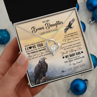 Forever Love Necklace 14K White Gold Finish | 2 | Personalized To My Bonus Daughter Gifts From Stepdad Necklace Eagle Never Forget How Much I Love You Stepdaughter Birthday Christmas Gift Box Message Card | teecentury.myshopify