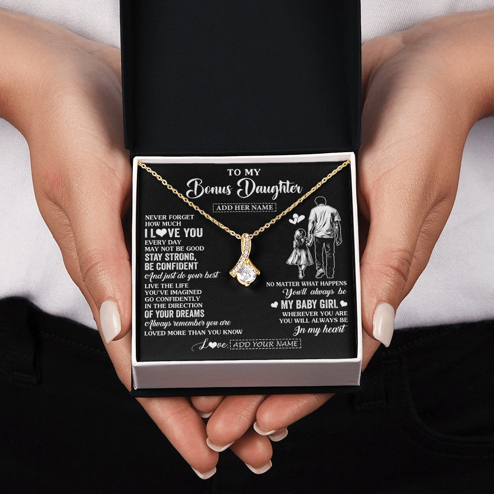 Alluring Beauty Necklace 18K Yellow Gold Finish | 2 | Personalized To My Bonus Daughter Gifts From Stepdad Necklace Never Forget How Much I Love You Stepdaughter Birthday Graduation Christmas Gift Box Message Card | https://teecentury.